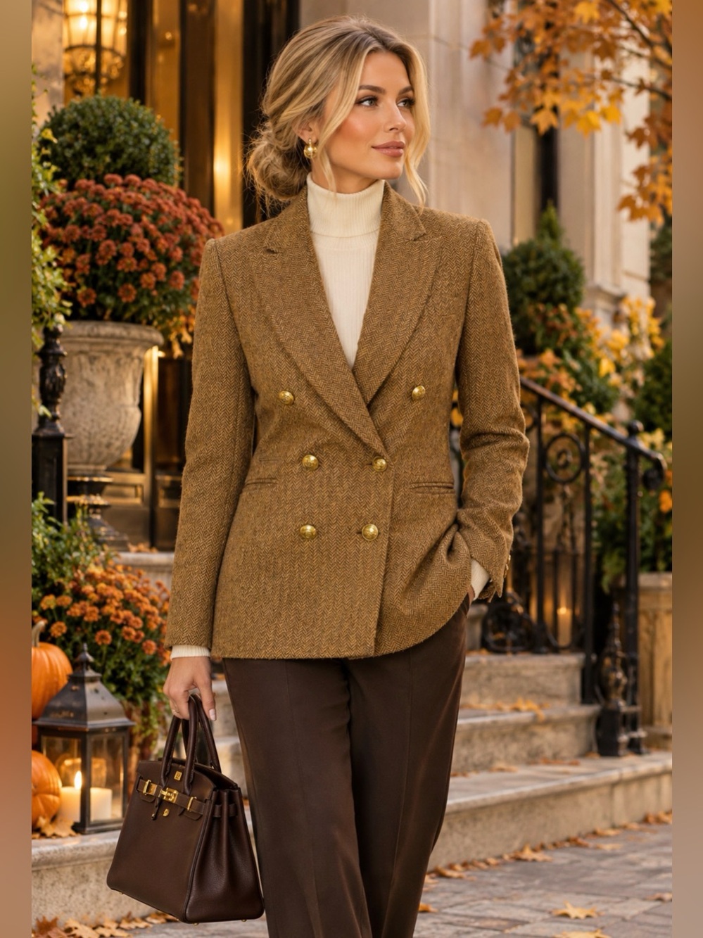 J.Crew 100% Wool Double-Breasted Brown Tweed Blazer Jacket 2